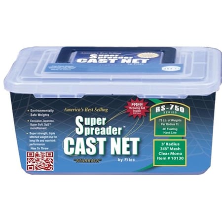 Fitec FITEC 10150 RS750 Super Spreader Cast Net 5'x3/8" Mesh  Clear  3/4 lb wt 10150